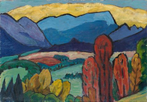 Gabriele Münter - Blick aufs Gebirge mit gelber Wolke