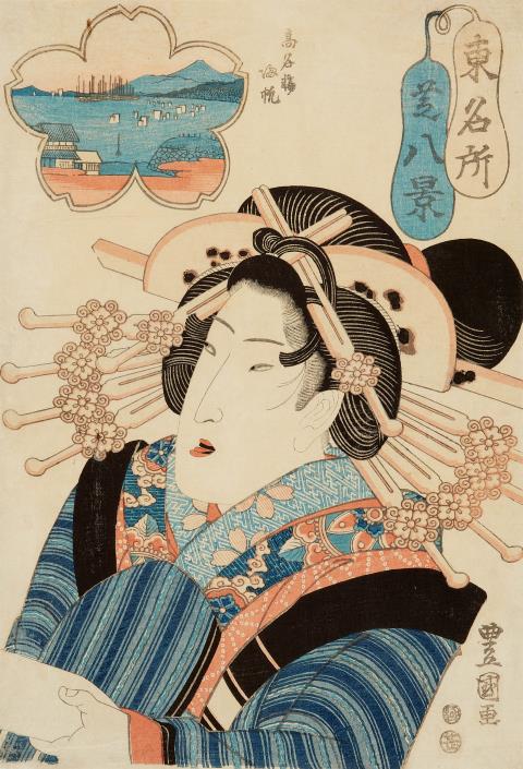 Utagawa Toyokuni II - Kurtisane auf ihren Geliebten wartend