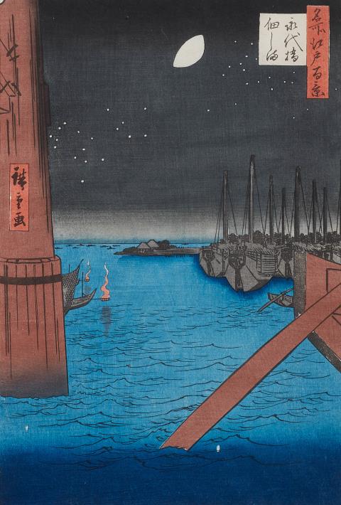 Utagawa Hiroshige - Hafen bei Nacht