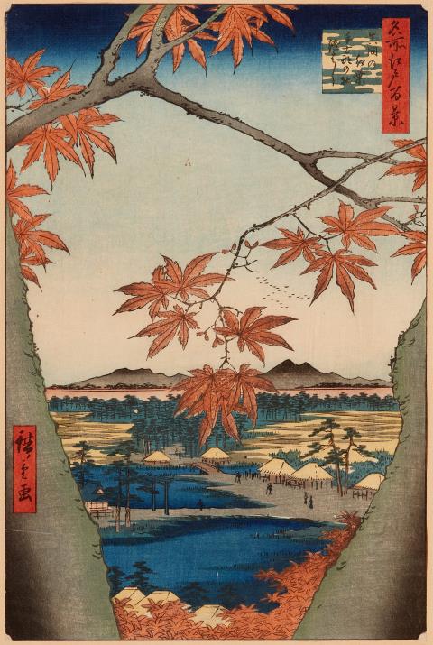 Utagawa Hiroshige - Blick durch Ahornbaum