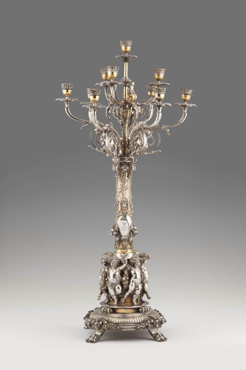 Charles Christofle - A silver and gold plated bronze candelabra made for Baron Abraham Oppenheim