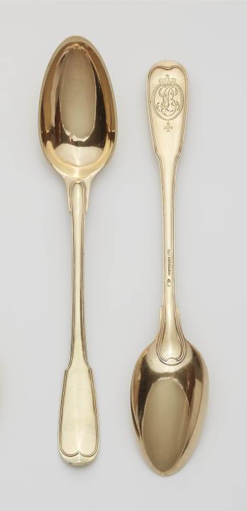 Jacob Heinrich Alberti - A pair of Strasbourg silver gilt serving spoons