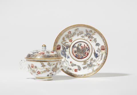A Meissen porcelain dish for a nursing mother with "hausmaler" decor