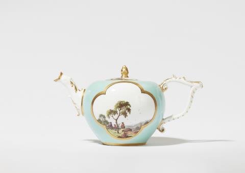 A Meissen porcelain teapot with celadon green ground