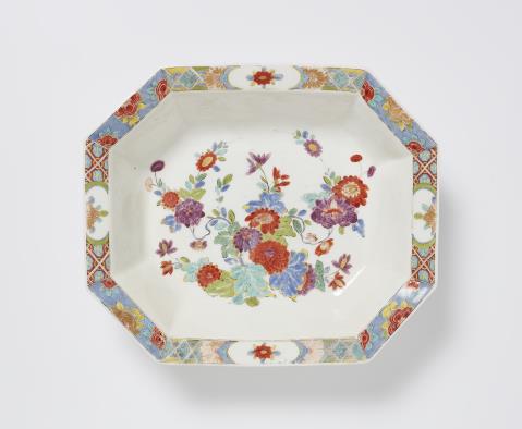 A rare octagonal Meissen porcelain basin with Oriental flowers