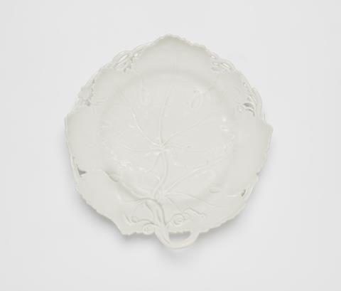 A white Meissen porcelain leaf dish