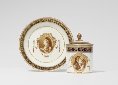 An important Meissen porcelain cup and cover "Abelard et Heloise."