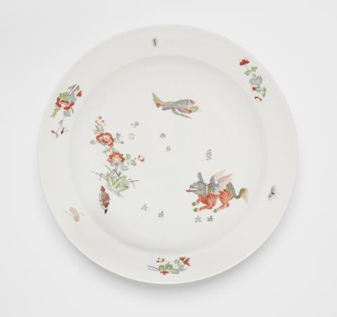 A Meissen porcelain dish from a dinner service with quilin motifs