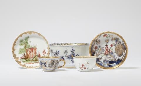 Five Meissen porcelain items with "hausmaler" decor