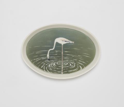 Konrad Hentschel - A Meissen porcelain dish with a flamingo motif