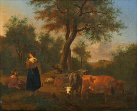 Adriaen van de Velde - Wooded Landscape with Shepherds, Cattle, Sheep and Goats