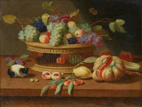 Jan van Kessel the Younger - Fruit Basket on Plinth with Guinea Pig