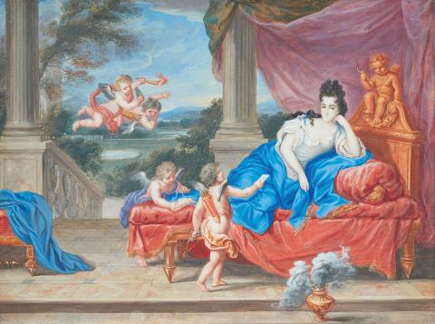  Französischer Künstler - Cupido überreicht einen Brief an Marie-Adélaïde de Savoie, Herzogin von Burgund