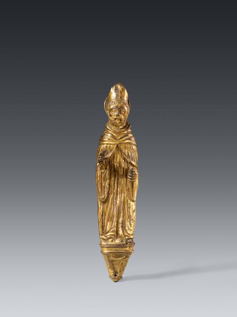 German 14th-15th century - A German copper figure of a Bishop Saint, 14th-15th century
