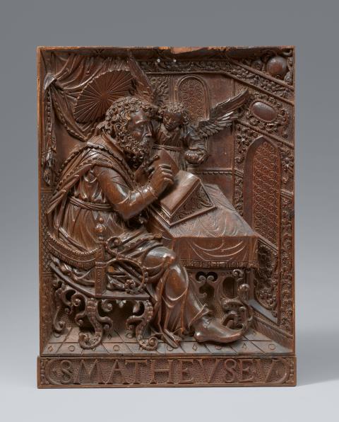 Bavaria 1st quarter 17th century - A carved wood relief of St Matthew, Bavaria, 1st quarter 17th century