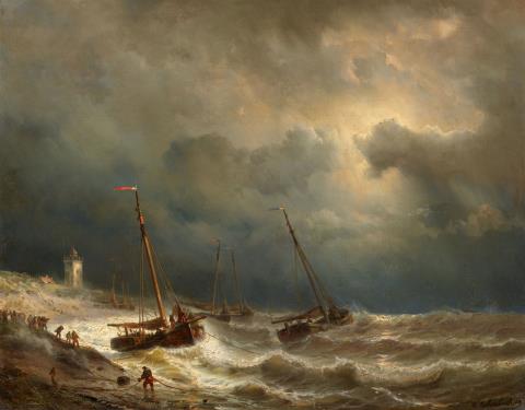Andreas Achenbach - Segelschiffe an einer stürmischen Küste