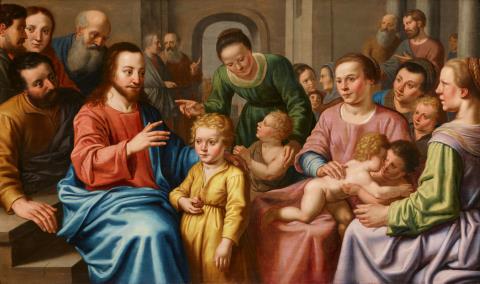 Niederländischer Meister um 1600/1610 - Lasset die Kinder zu mir kommen