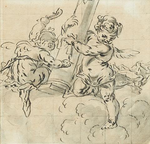 Italienischer Meister des 18. Jahrhunderts - Zwei Engel mit der Geißelsäule Christi