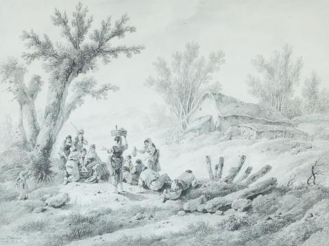 Jean-Baptiste Pillement - Unter einem Baum rastende Landleute