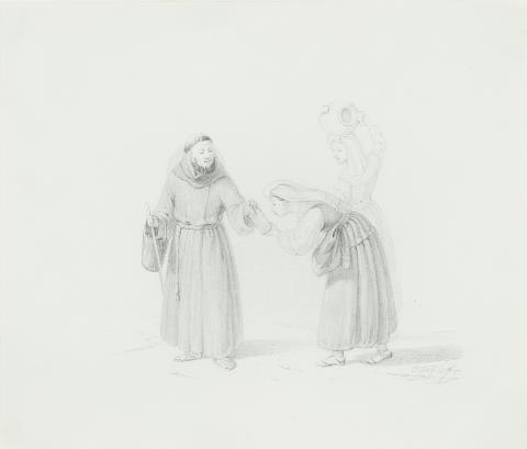 Carl Wilhelm Götzloff - Monk and two peasant women