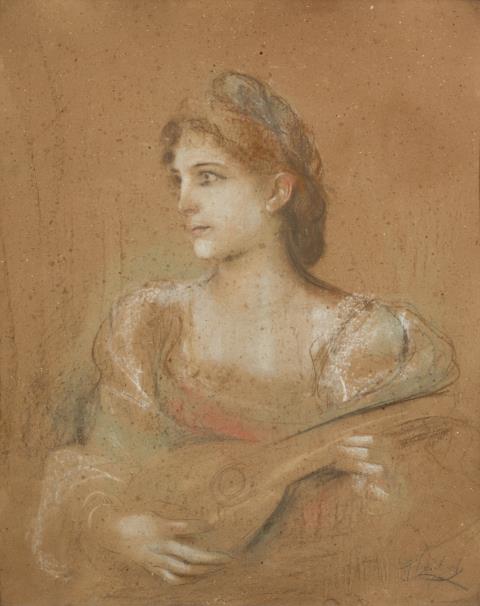 Franz Seraph von Lenbach - Portrait of a Lady with a Mandolin