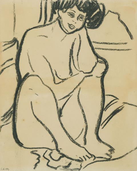 Ernst Ludwig Kirchner - Dodo, nackt am Boden sitzend. Verso same motif