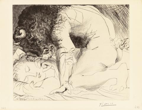 Pablo Picasso - Minotaure caressant du mufle la main d'une dormeuse