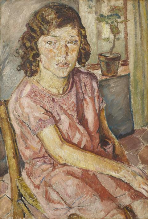 Mela Muter (Maria Melania Mutermilch) - Sitzende im rosafarbenen Kleid. Verso: Männliches Portrait