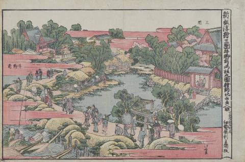 Katsushika Hokusai - View of the shrines Mimeguri and Ushi Gozen