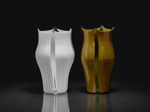  Venini & C. Murano - Two glass vases 'Barena'
Venini & C., Murano, designed by Toni Zuccheri, produced in 1981 and 1982.