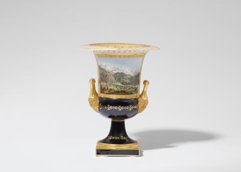 Königliche Porzellanmanufaktur Berlin KPM - A rare Berlin KPM porcelain vase with two views of the Alps
View of Servoz and the Montblanc