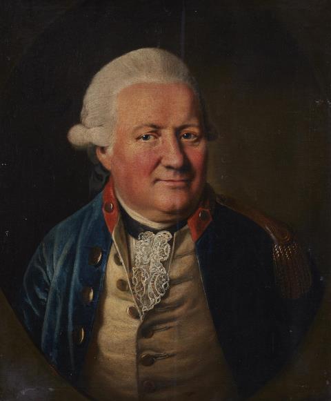 Johann Heinrich Christian Franke - Portrait of an officer in Prussian uniform depicted in a painted oval