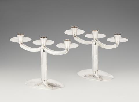 Hermann Julius Wilm - A pair of Art Deco silver candelabra