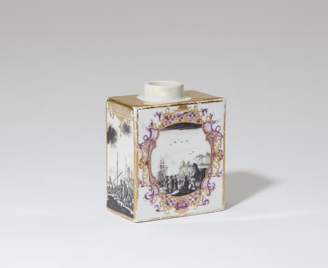 Christian Friedrich Herold - A Meissen porcelain tea caddy with merchant navy motifs