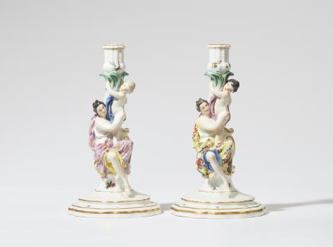  Meissen Royal Porcelain Manufactory - Two figural Meissen porcelain candlesticks