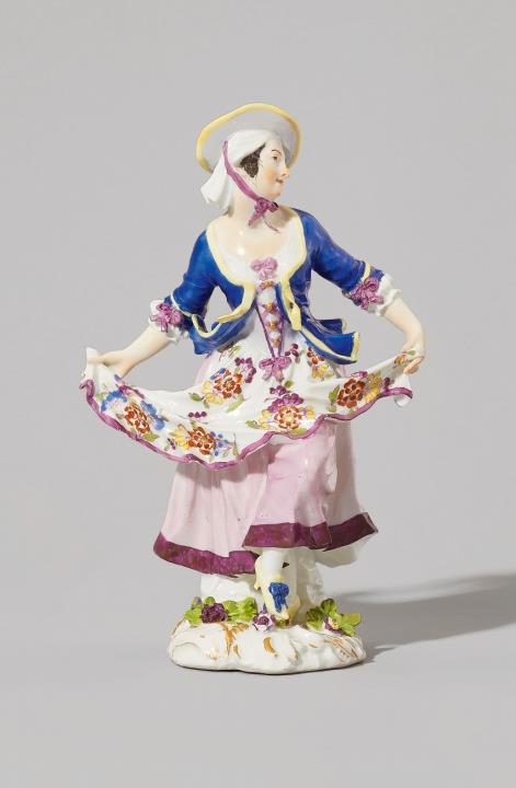  Meissen Royal Porcelain Manufactory - A rare Meissen porcelain figure of a dancing Tyrolean lady