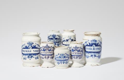  Delft - Seven Delftware apothecary vessels