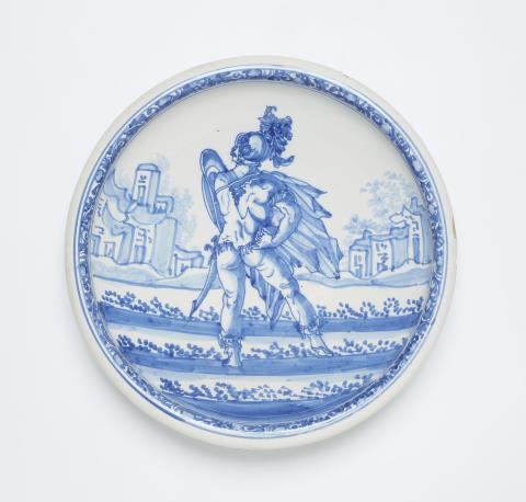 Hendrick Goltzius - A faience dish with a soldier motif