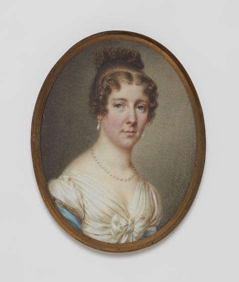 Robert Theer - A portrait miniature of a lady with pearl jewellery