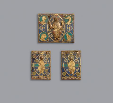 Limoges - A three-part 12th century Limoges enamel plaque