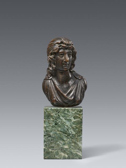 Northern Italy - A North Italian bronze bust of a lady in a cap, early 16th century