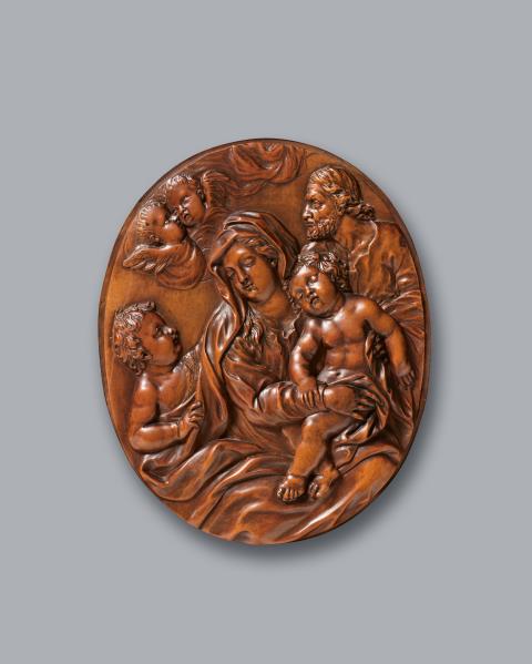 Johann Georg Pendel - A carved wood relief of the Holy Family with John the Baptist, attributed to Johann Georg Pendel