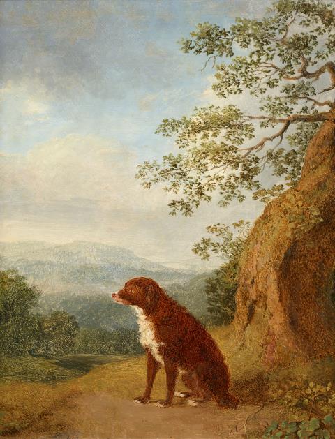 Jacob Philipp Hackert - Sitzender Hund in Landschaft
