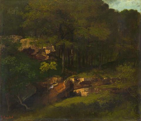 Gustave Courbet - Bewaldeter Berghang  mit Felsen