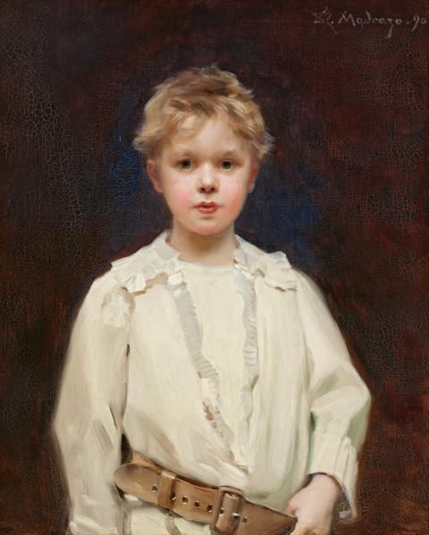 Raimundo De Madrazo y Garreta - Portrait of a Boy with a White Shirt and Brown Leather Belt