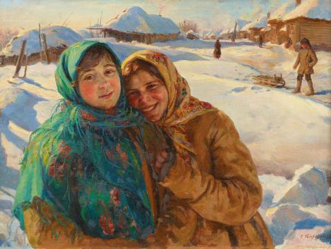 Fedot Vasilievich Sychkov - Zwei Junge Frauen in Winterlandschaft
