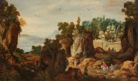 Philippe de Momper - Rocky landscape with a view of a village