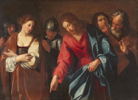 Französischer Caravaggist - Christus und die Ehebrecherin
