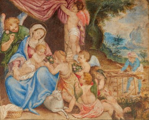  Niederländischer Meister - Madonna mit Kind und Engeln vor weiter Landschaft