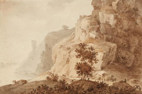  German School - River Landscape with Rocky Cliffs and a Goatherd
